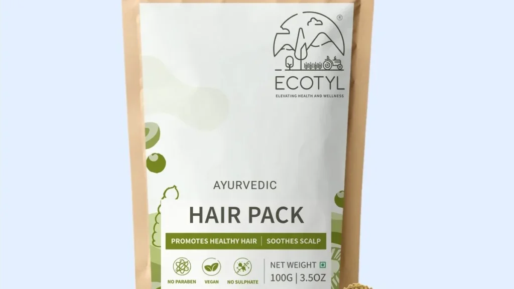 poudre ayurvédique naturelle pour renforcer les cheveux, nourrir le cuir chevelu et stimuler la croissance capillaire pour des cheveux plus forts et brillants.
